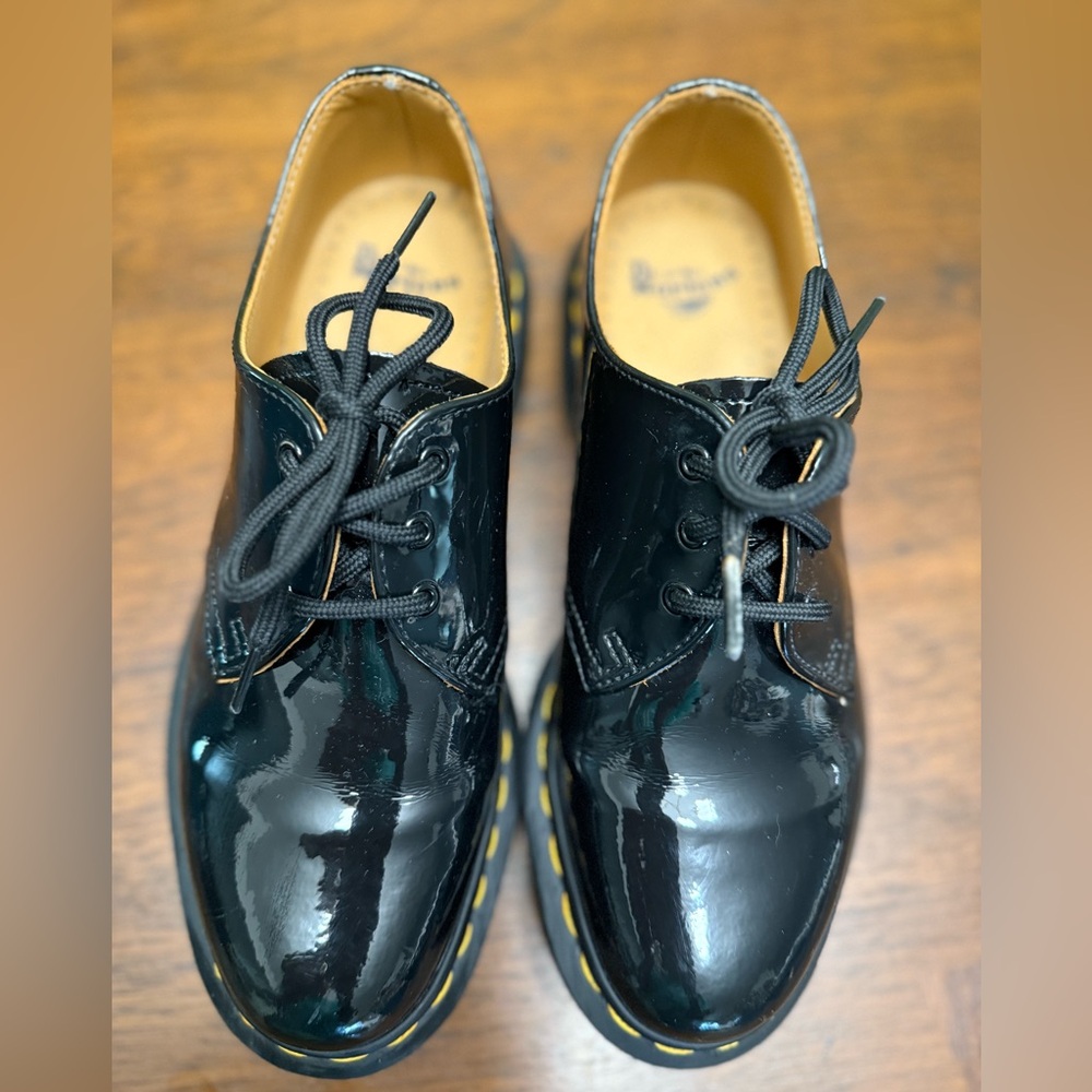 Dr. Martens Black Oxford Dress Shoes Dressy Patent Tie Leather Size 38